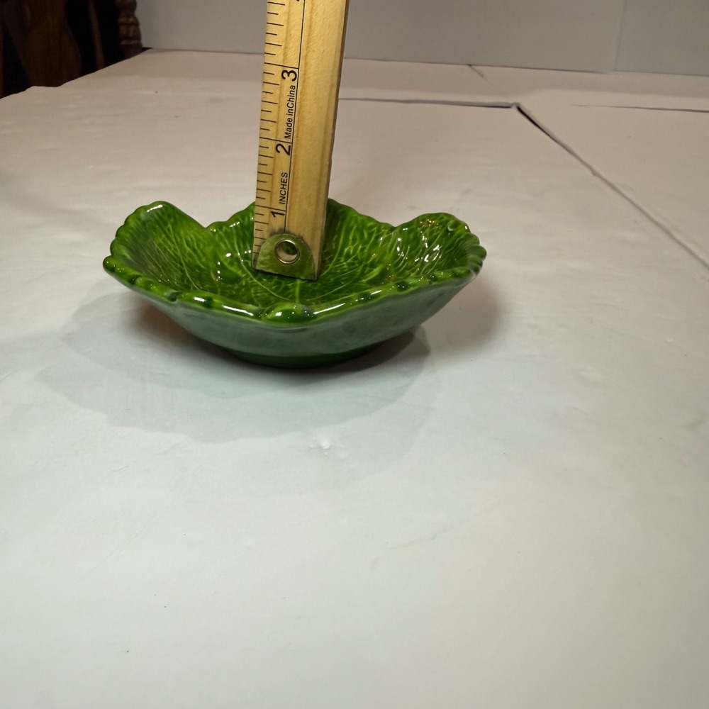 Green Ceramic Cabbage Leaf Small Bowl Majolica Style Trinket Dish 5" Vintage - Picture 4 of 6